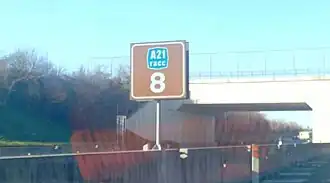Afstandsbord van de A21racc bij Corda Molle