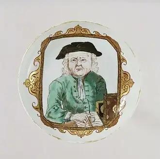 Portret Daniël Raap op een porseleinen schotel, ter gelegenheid van zijn 48ste verjaardig aangeboden door Elias Colier