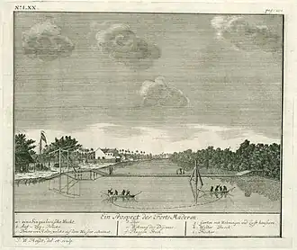 Brug over de Nilwala met links het fort