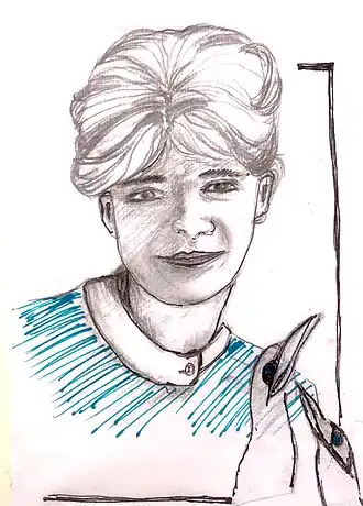 Portret van Anne Hébert getekend door Kaderousse in 2023