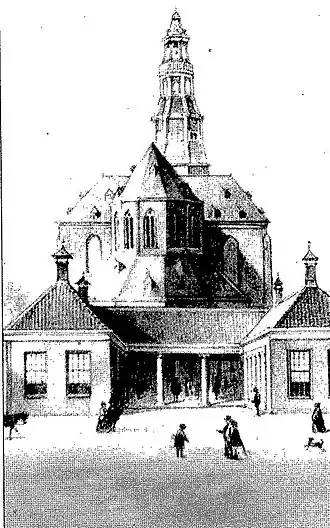 Kerk met korenbeurs (voor 1880)