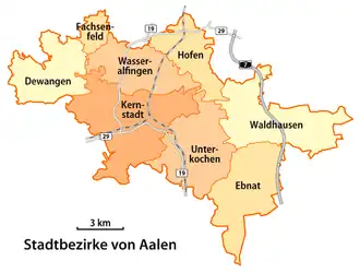 Situering Unterkochen in de gemeente Aalen