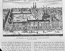 Aanzicht Prinsenhof "het princen hof", 16e eeuw, tekening