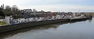 Zicht op de Scheldekaai (links), Aard (rechts) en de Jan Cooppalaard (uiterst rechts) vanaf de nieuwe voetgangersbrug tussen de Rode Heuvel op de rechteroever en Overschelde op de linkeroever van de Schelde