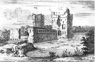 ruïne van het huis Aastein door Jacobus Schijnvoet (1711)