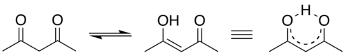 Stabilisatie van de enolvorm van acetylaceton