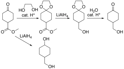 Bescherming van een keton als acetaal.