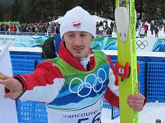 Adam Małysz tijdens de Olympische Winterspelen 2010 in Vancouver