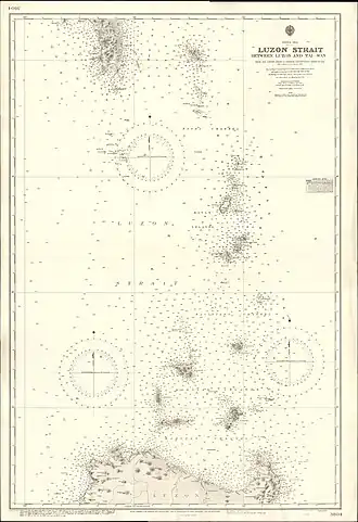 Een oude kaart met de Straat Luzon