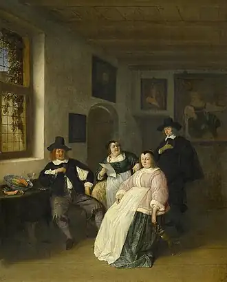 Fam. Goyer en Questiers door Adriaen van Ostade (ca. 1650-55). Catharina Questiers is de tweede van links. Bezit Museum Bredius.