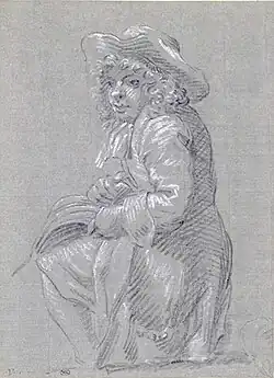 Studie van een jongeman, geknield met een blaasbalg, mogelijk Adriaens broer, Engel