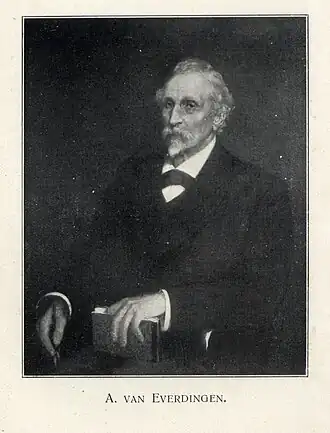 Portret van Adrianus van Everdingen (1832-1912). Reproductie (lijncliché) van een anonieme foto uit ca. 1902, afkomstig uit: Utrechts jaarboekje, 1913.