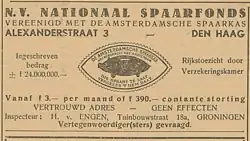 Advertentie na de samenvoeging Amsterdamsche Spaarkas met Nationaal Spaarfonds