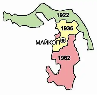 Territoriale veranderingen in de Adygese Autonome Oblast in de periode 1936-196