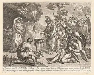 Prent "Aeneas bij de sibylle", tussen 1651 en 1682 door François Bourlier (vermeld op object) naar ontwerp van François Perrier.
