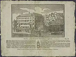 Het Walenweeshuis op een 18e-eeuwse centsprent, met uitgebreide toelichting