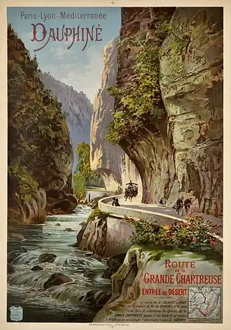 Affiche van de PLM: « Dauphiné - Route de la Grande Chartreuse, entrée du Désert », uit 1895.