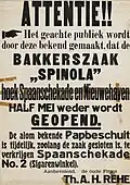 Een affiche voor de heropening van Bakkerij Spinola in 1911.