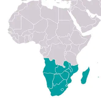 Angola (groen links boven) en Zuid-Afrika (onder).