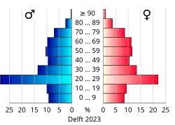 Bevolkingspiramide van de gemeente Delft