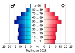 Bevolkingspiramide van de gemeente Teylingen
