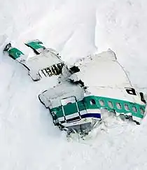 Wrakstukken van de vlucht op Mount Erebus, Antarctica.