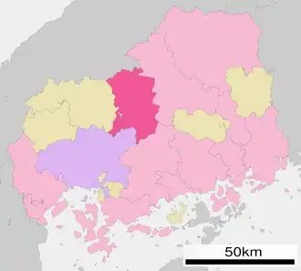 Situering van Akitakata in de prefectuur Hiroshima