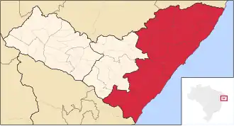 Ligging van de Braziliaanse mesoregio Leste Alagoano in Alagoas