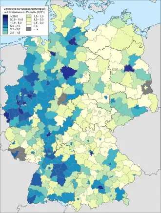 Verspreiding van Albanezen in Duitsland (2021)