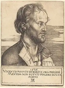 Portret van Philipp Melanchthon[75] 1526 Kopergravure 174 x 127 mm Bartsch 105