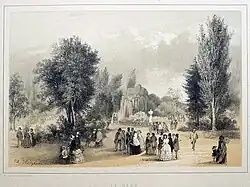 Flaneren in het Stadspark, kleurenlitho, 1857
