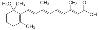 Structuurformule van het isomeer met alle dubbele bindingen in de E-conformatie ATRA.
