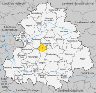 Kaart van Allmersbach im Tal