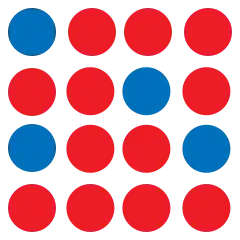 Schematische weergave van blauwe substitutie atomen in een rode gastheermatrix.