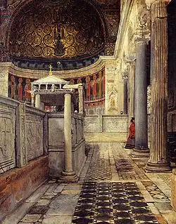 Interieur basiliek San Clemente (1863) door Lourens Alma Tadema