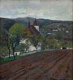 Kerk van Sint Jakobus de Meerdere en akker (1904)