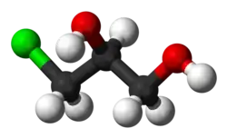 Molecuulmodel van 3-chloor-1,2-propaandiol