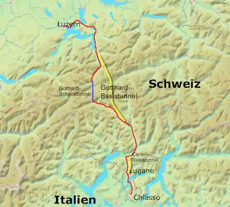 Gotthard-basistunnel op de kaart