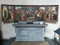 Altaar van O.L.V. van Smarten - 1953 - Het schilderij is een kopie door M. Van Heck uit 1962. Het origineel bevindt zich in het Koninklijk Museum voor Schone Kunsten te Antwerpen.