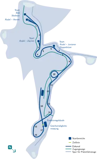 Kaart bobsleebaan Altenberg