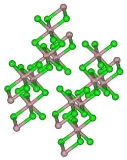 Kristalstructuur van '"`UNIQ--postMath-00000001-QINU`"'. Groen = broom, grijs = Indium