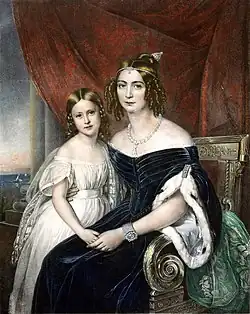 Keizerin van Brazilië Amélie van Leuchtenberg en haar dochter Maria Amélia, prinses van Brazilië (ca. 1840) Friedrich Dürck, in eigendom van de koning van Zweden