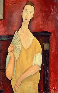 Amedeo Modigliani: La Femme à l'éventail (1919). In 2010 gestolen uit het Musée d'Art Moderne de la Ville de Paris.