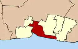 Kaart van Samut Prakan met de Amphoe Mueang Samut Prakan aangegeven