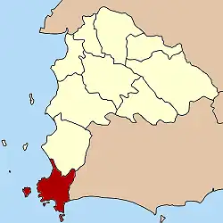 Kaart van Chonburi met de Amphoe Sattahip aangegeven