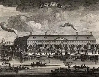 Links de brug eind 17e eeuw