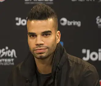 András Kállay-Saunders tijdens het Eurovisiesongfestival 2014