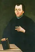 Portret van Antoon Andrássy, geschilderd door Andreas Pacher, in het kasteel van Betliar (museum).