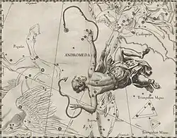 Het sterrenbeeld Andromeda op een kaart van Johannes Hevelius, 1690