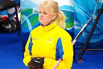 Anette Norberg tijdens de Olympische Winterspelen 2010